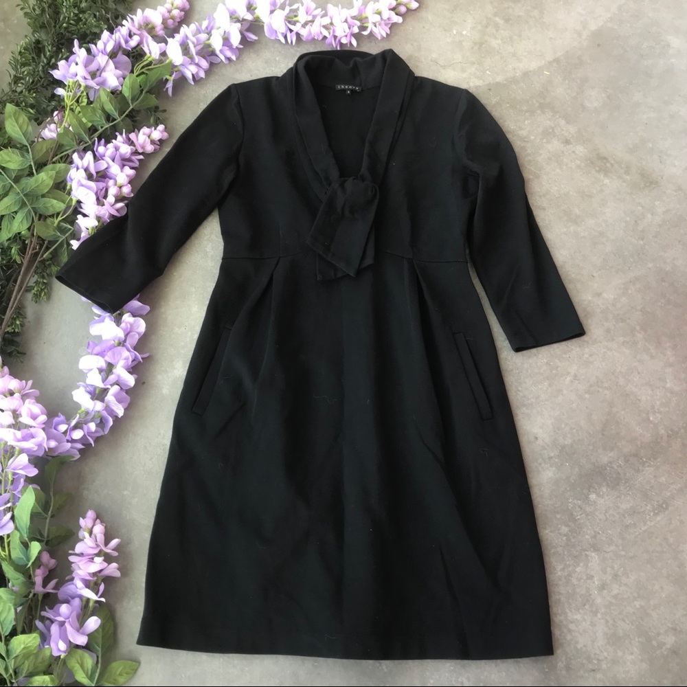 Theory 3/4 Sleeves Sheath Black Dress Size 6 Stretch v-neck